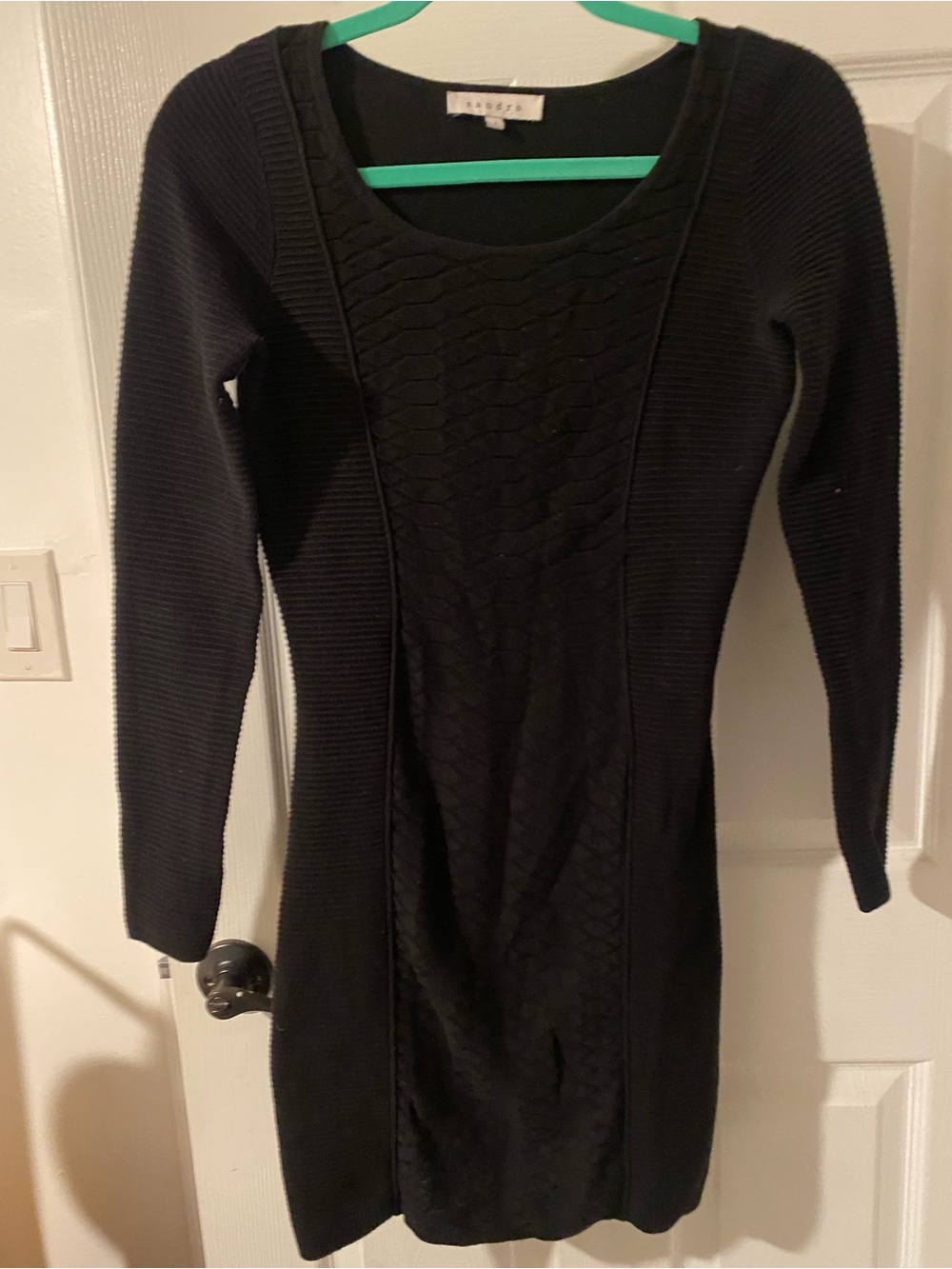 Sandro Black Knit Long-Sleeve Mini Dress